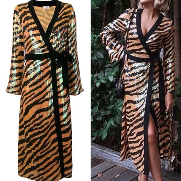 RIXO London Gigi Midi Sequin Dress In Tiger - Picture 1 of 13